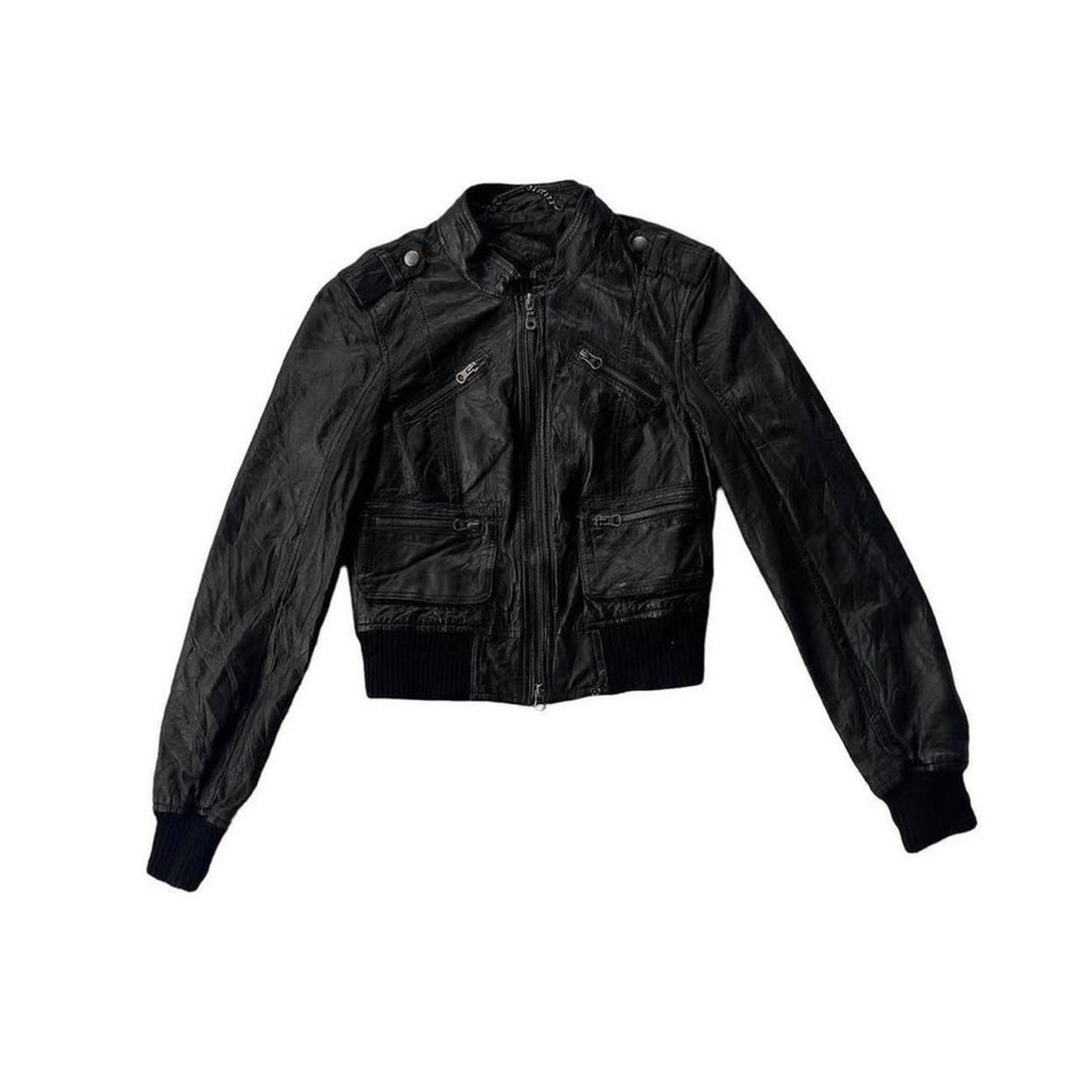 Black Genuine Leather Jacket - Picture 4 of 5